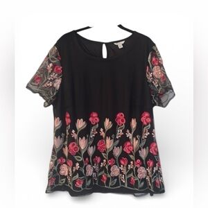 NWOT Est. 1946 top with embroidered floral sheer overlay feminine dainty boho